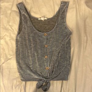 Caution To The Wind Blue and White Sleeveless Crop Tank Top